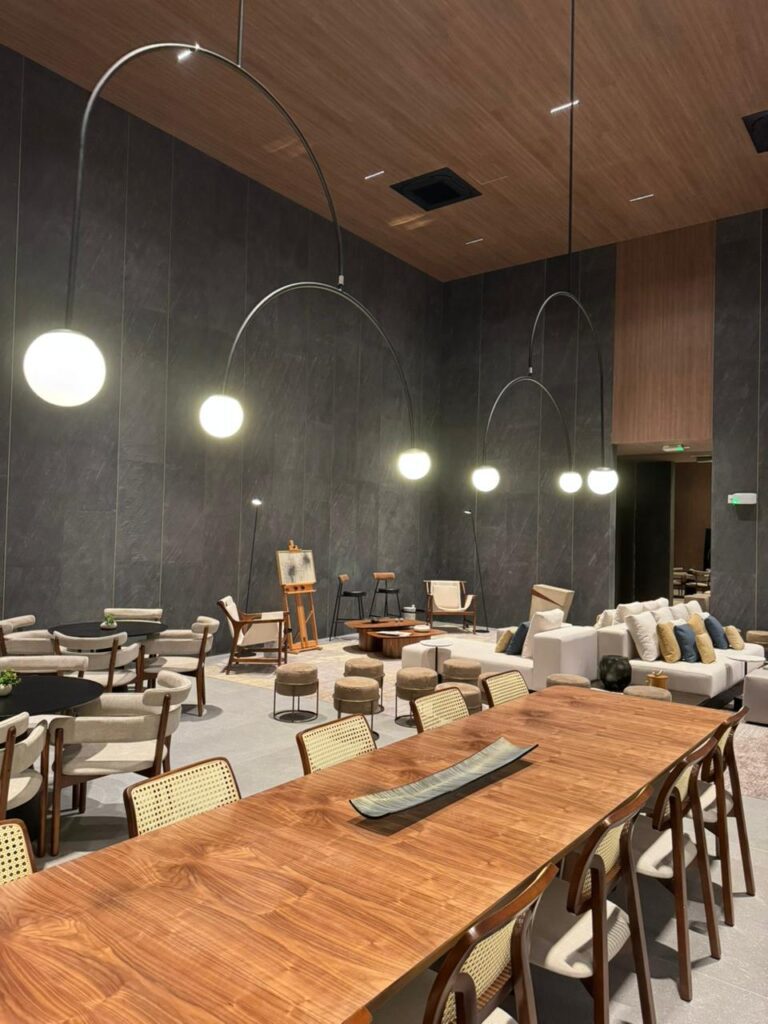 Salão de festas do Park Avenue Ibirapuera, estar. Foto real